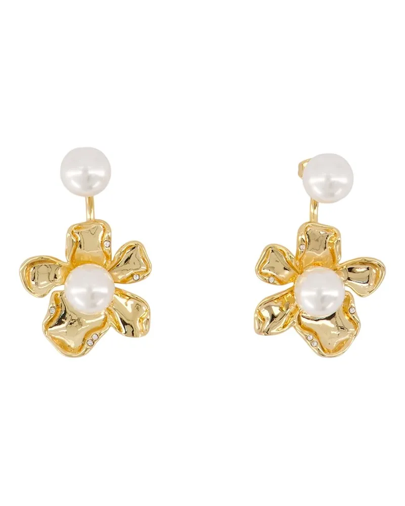 Self-Portrait Women's Flower Pearl Jacket Earrings Self Portrait Metal Gold Jewelry-Watches Gold