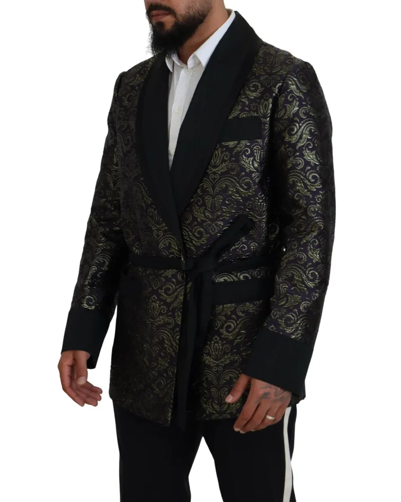 Dolce & Gabbana Men's Gold Purple Baroque Jacket Blazer Robe Clothing Black