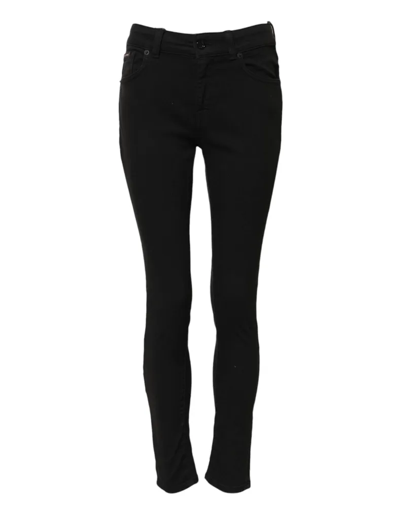Dolce & Gabbana Women's Black Cotton Skinny Mid Waist Denim Jeans Elastane Clothing Black