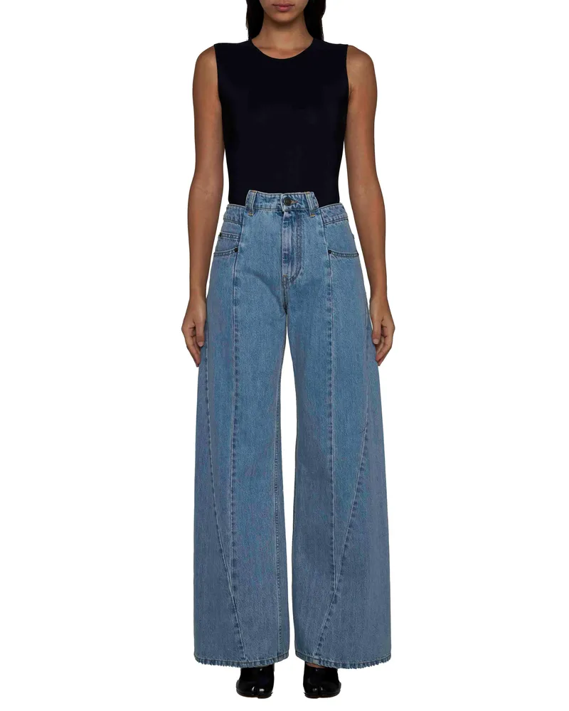 Maison Margiela Women's Wide-Leg Denim Jeans Light Blue Cotton Blue