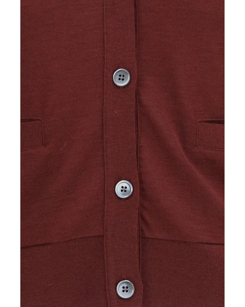 Thom Browne Merino Wool V-Neck Cardigan — Burgundy Burgundy