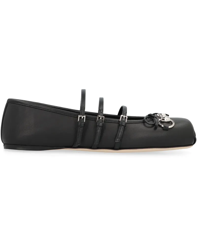 Gucci Women's Leather Ballet Flats Black Lamb Ballerina Shoes Black