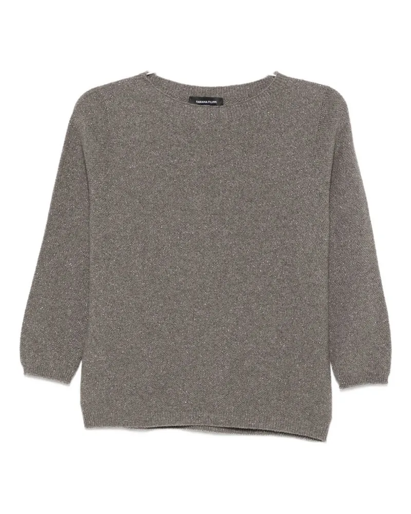 Fabiana Filippi Fine-Knit Shimmer Wool Sweater — Grey Grey