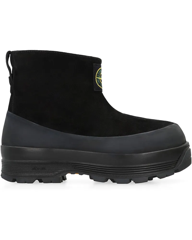 Stone Island Men's Ankle Boots Suede Black Calf Leather Black