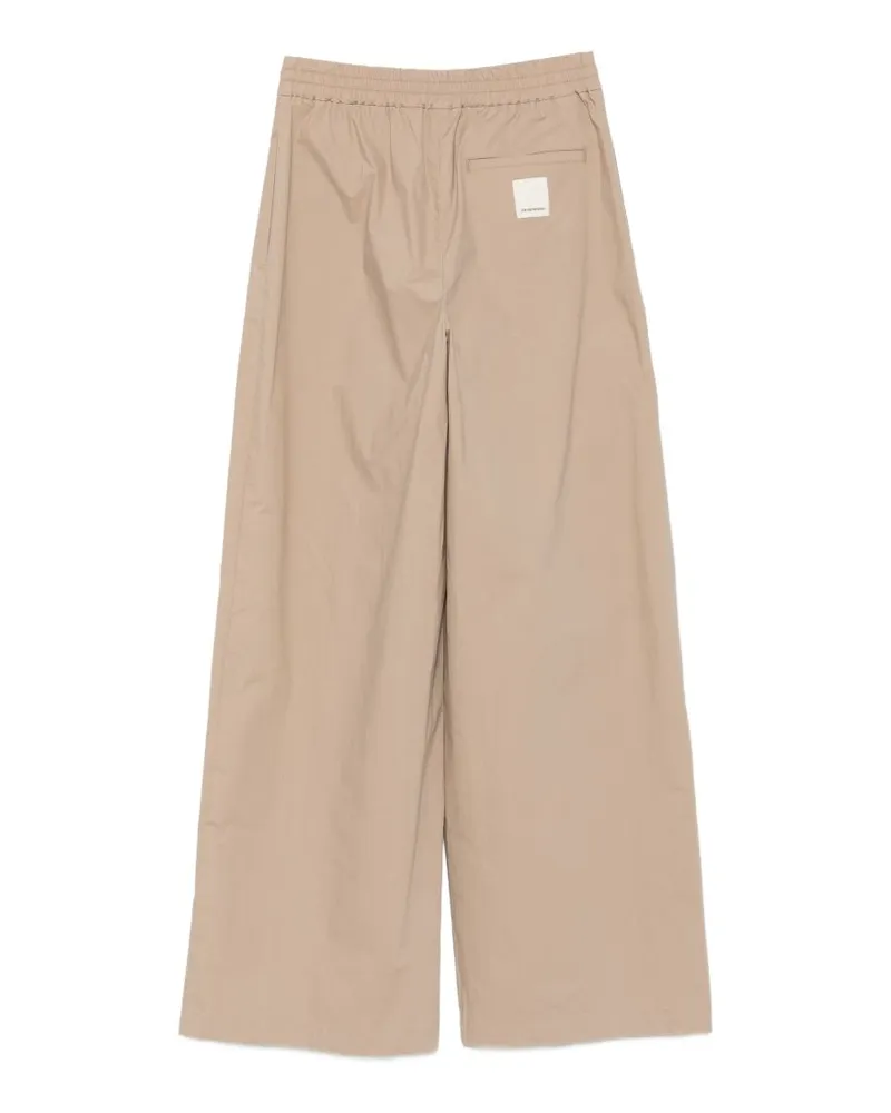 Emporio Armani Wide-Leg Cotton Trousers — Beige Beige