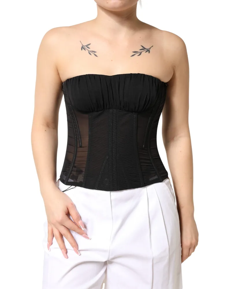 Dolce & Gabbana Women Black Silk Lace Bustier Corset Strapless Top 10+pl+se Black