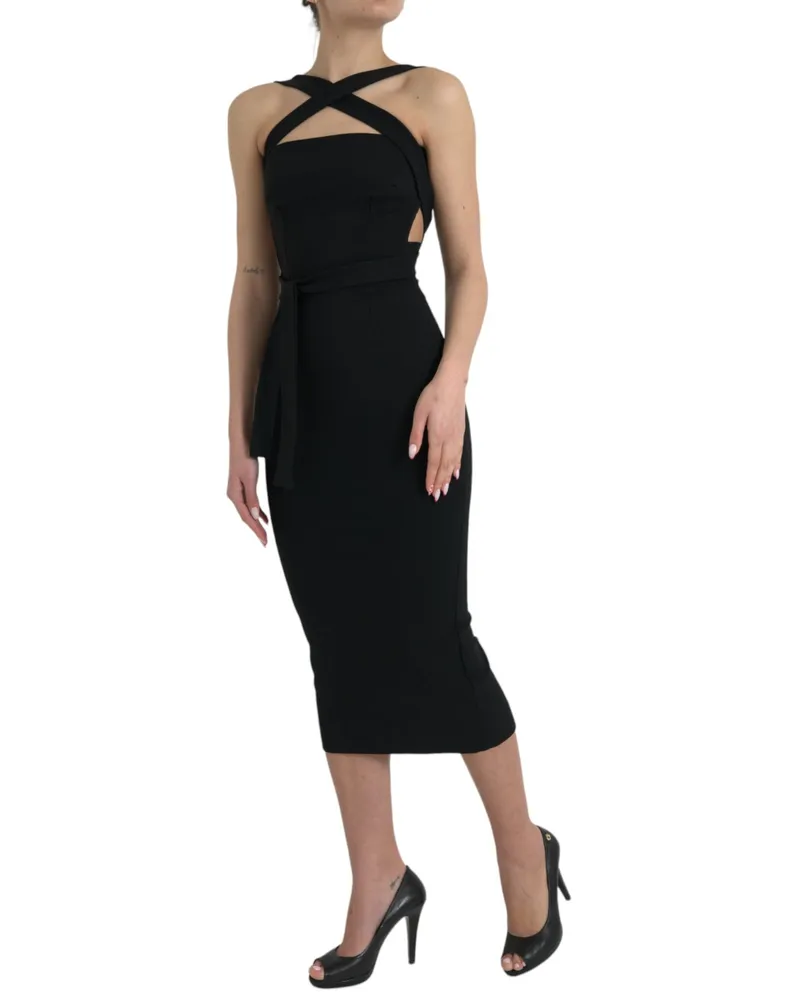 Dolce & Gabbana Women's Black Sheath Halter Sleeveless Midi Dress Viscose Nylon Elastane Black