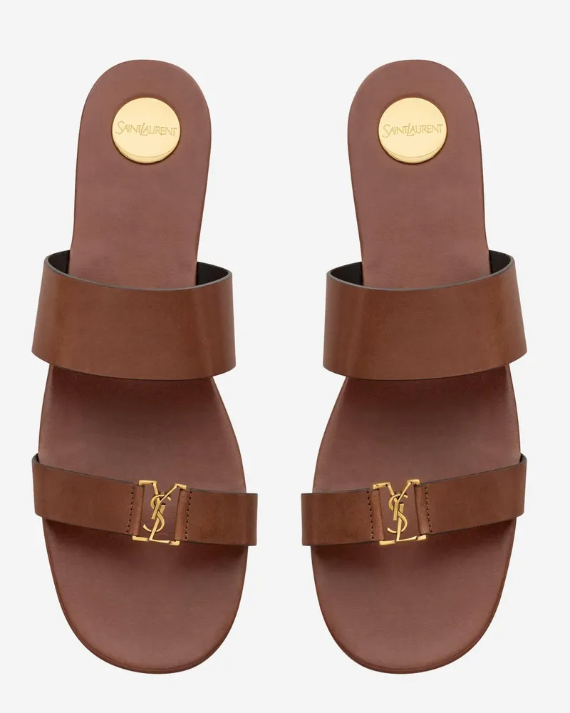 Saint Laurent Women's Leather Sandals Babylone Brown Brown