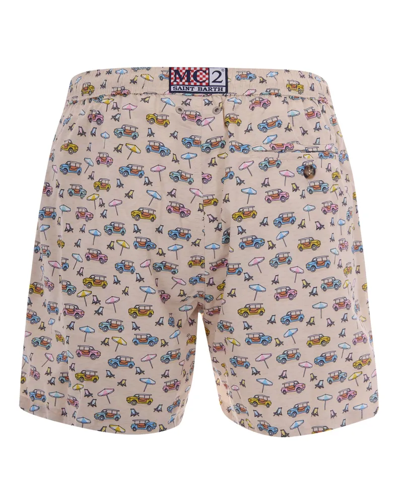 MC2 Saint Barth Men's Swim Shorts Lighting Micro Fantasy Spiaggina 11 Polyester Beige