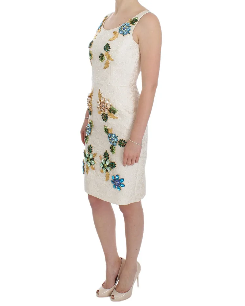 Dolce & Gabbana Women White Brocade Crystal Sheath Dress White