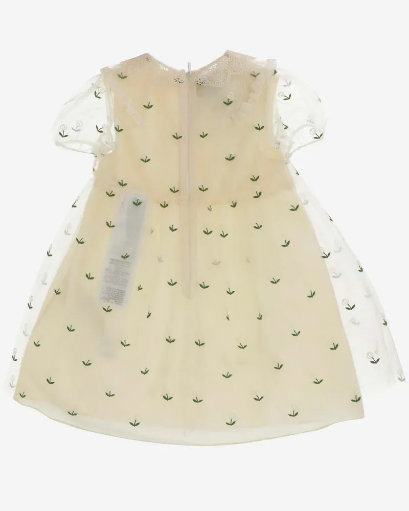Gucci Girls' Dress Tulle With Flower Embroidery White Cotton White