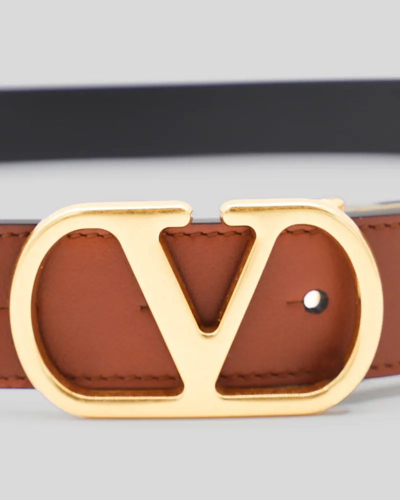 Valentino Garavani Men's Belts Black-Cognac-Gold _le Brown