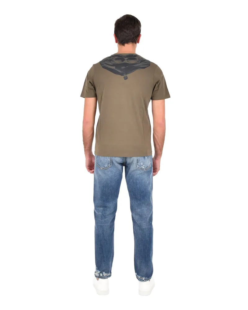 C.P. Company Men T-Shirt Olive Green Cotton T-Shirts And Polos Green
