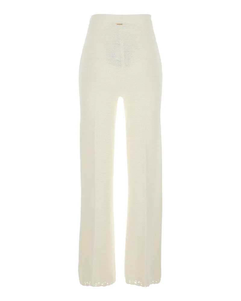 Twin-Set Women's Pants With Crochet Trim, White Viscose Trousers White