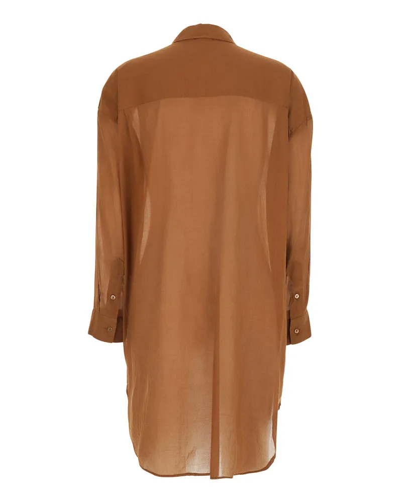 ..,merci Women's Long Shirt C400 Brown Cotton Blouses Brown