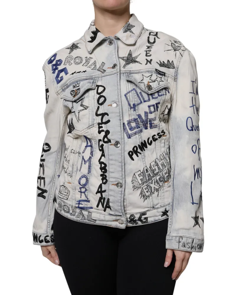 Dolce & Gabbana Graffiti-Print Denim Jacket — Blue Blue