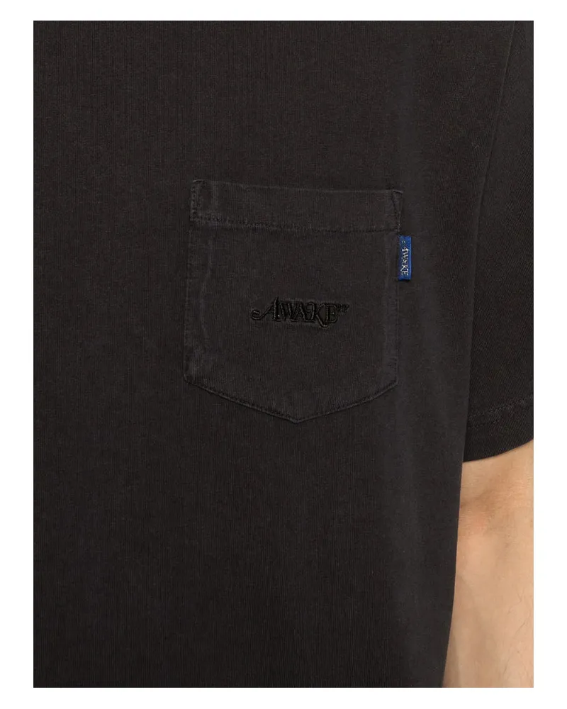 AWAKE NY Embroidered Logo Cotton T-Shirt — Black Black