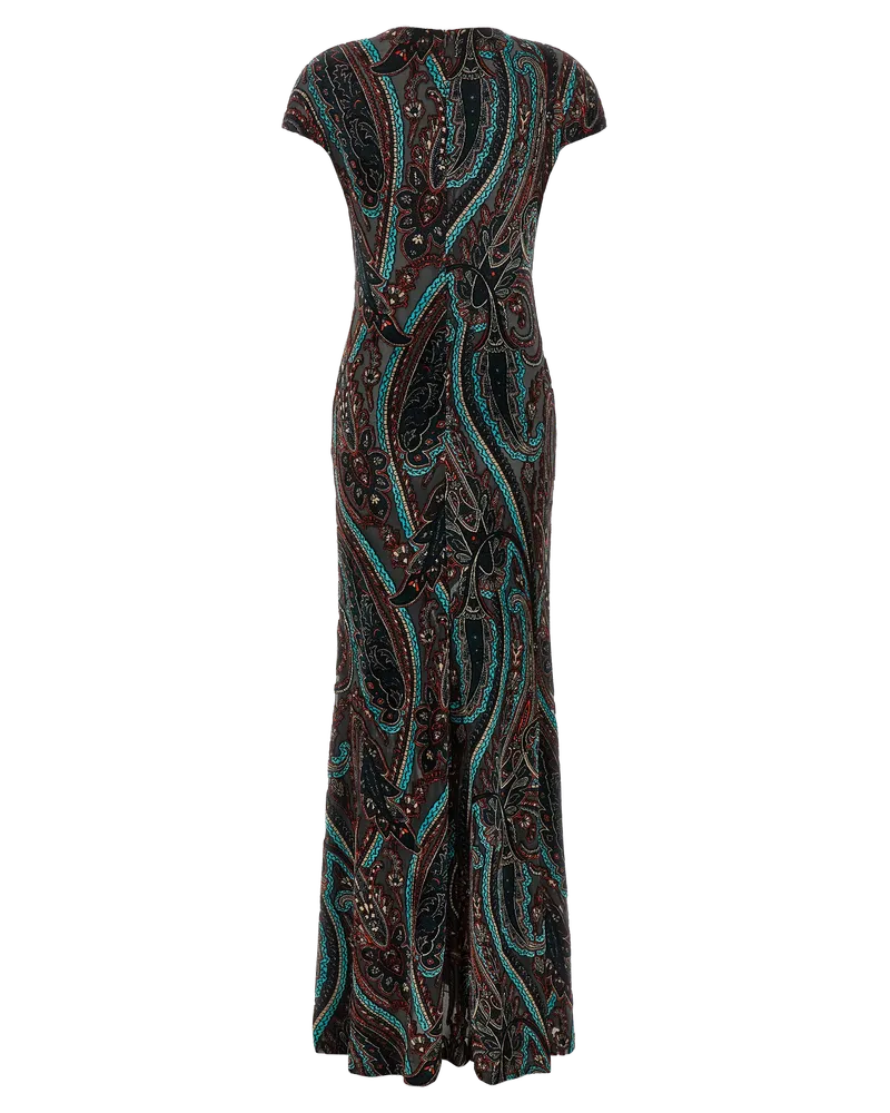 Etro Paisley Devouré Velvet Dress — Multicolor Multicolor