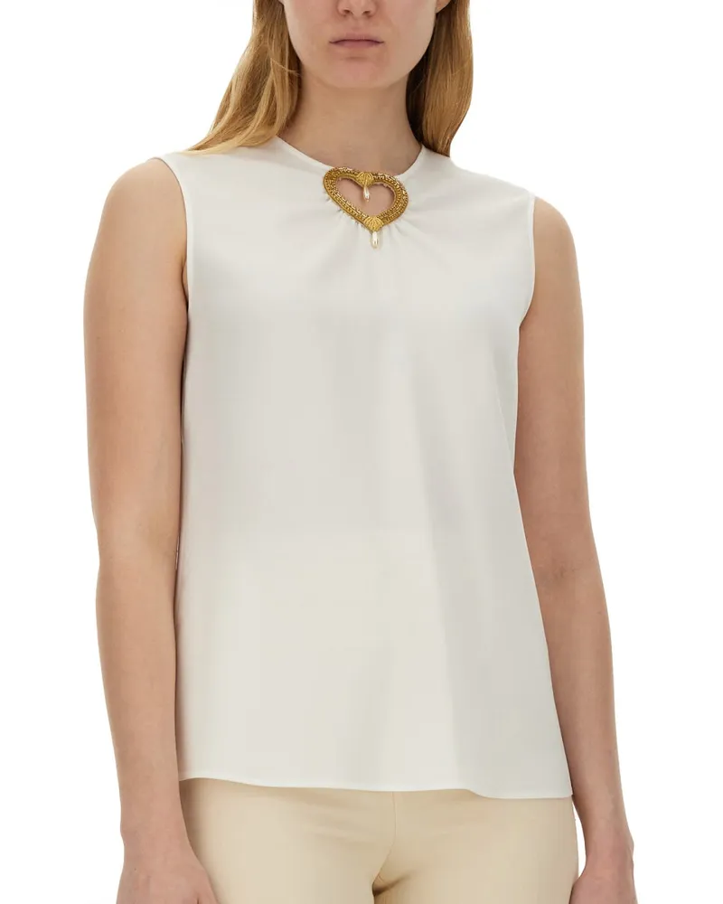 Moschino Heart-Appliqué Acetate Blouse — White White