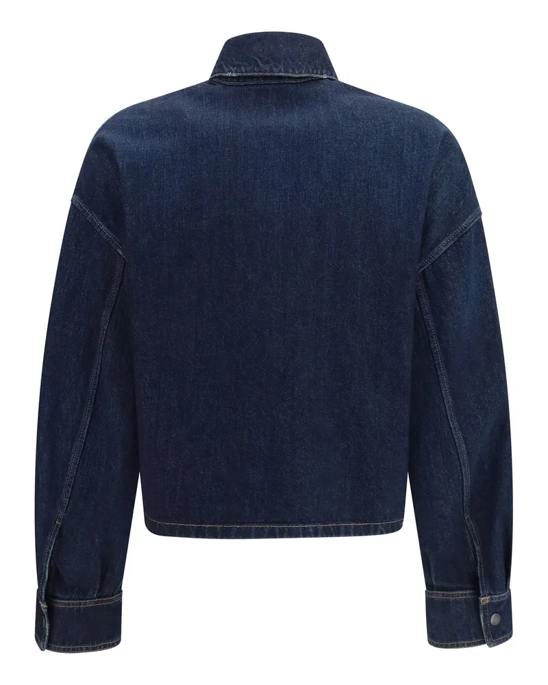Prada Women's Denim Shirt With Logo Bleu Cotton Navy