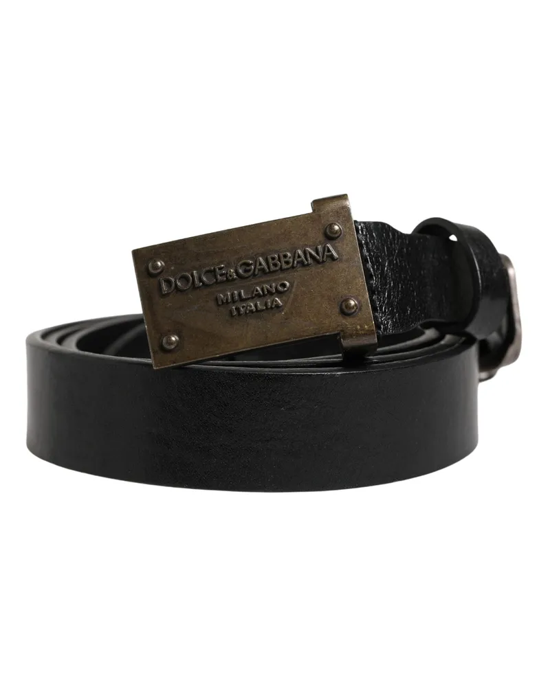 Dolce & Gabbana Men Black Classic Leather Logo Buckle Belt Calf Black