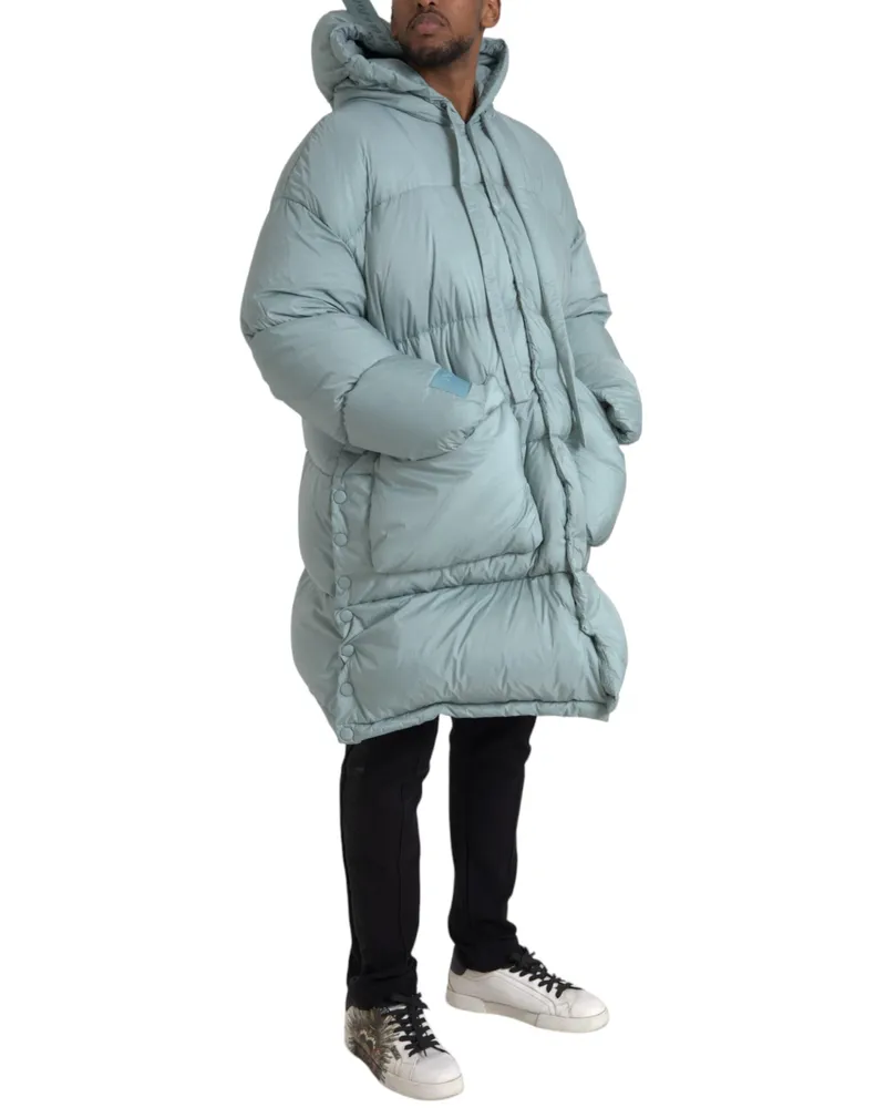 Dolce & Gabbana Light Blue Quilted Hooded Puffer Jacket Men Nylon Clothing Blue