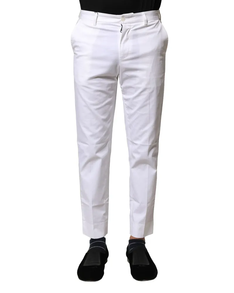Dolce & Gabbana White Cotton Straight Logo Men Pants Polyester Elastane White