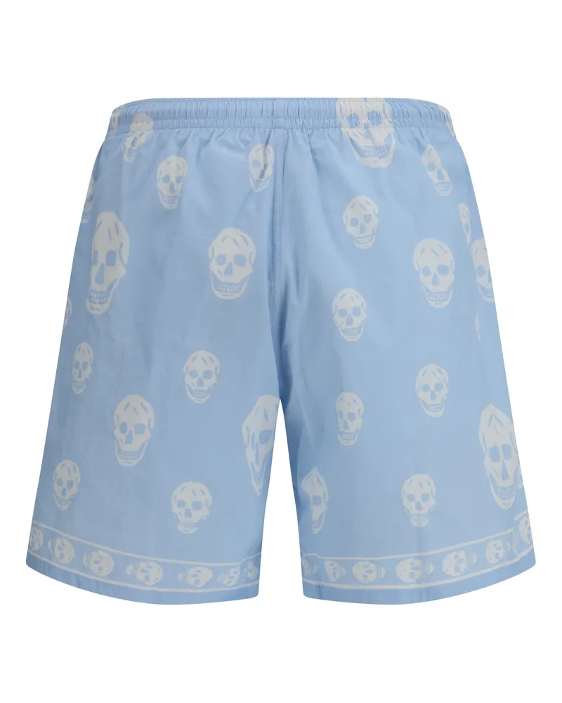 Alexander McQueen Men's Skull-Print Swim Shorts Ice Blue-White Polyamide Swimwear Blue/white Sea Clothing Blue