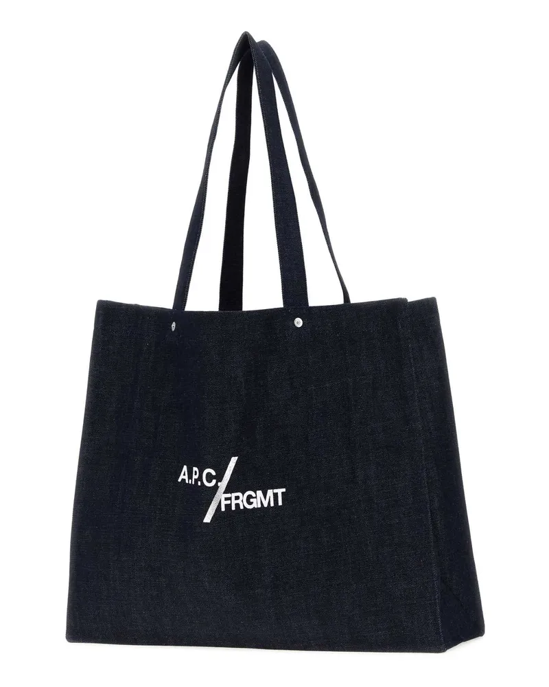 A.P.C. Men's Denim  X Frgmt Je Sors Ce Soir Shopping Bag Indigo Exterior: Cotton Borse A Mano Navy