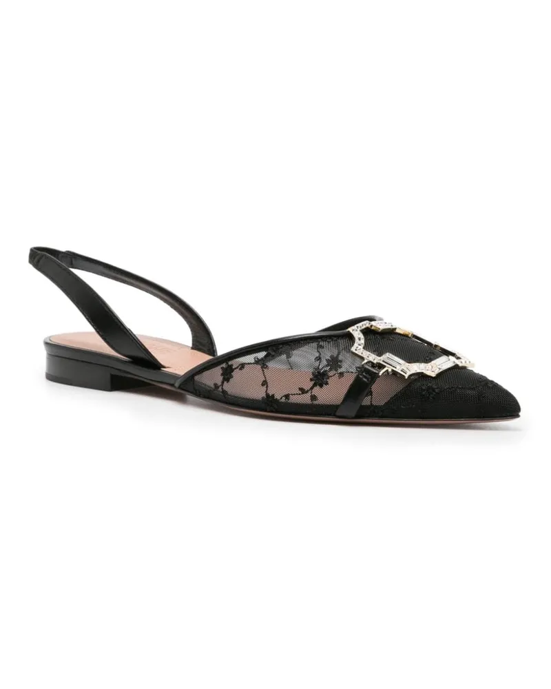 Malone Souliers Embellished Mesh Flat — Black Black