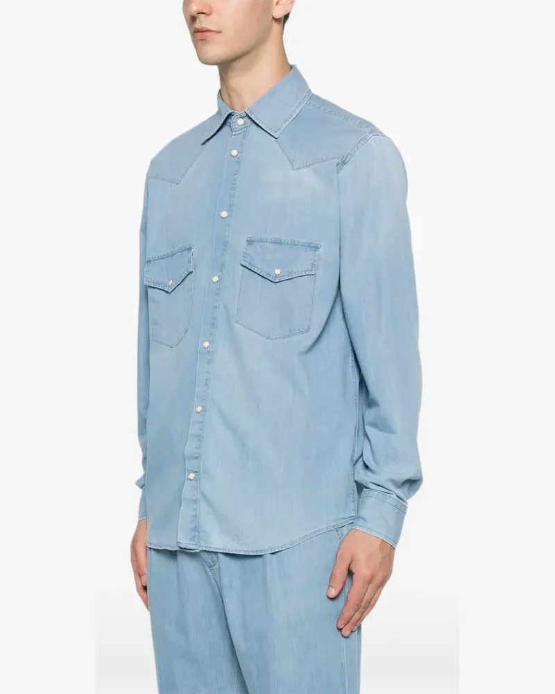 PANICALE Cashmere Men's Western-Style Flap-Pocket Shirt Ss26 M Blue