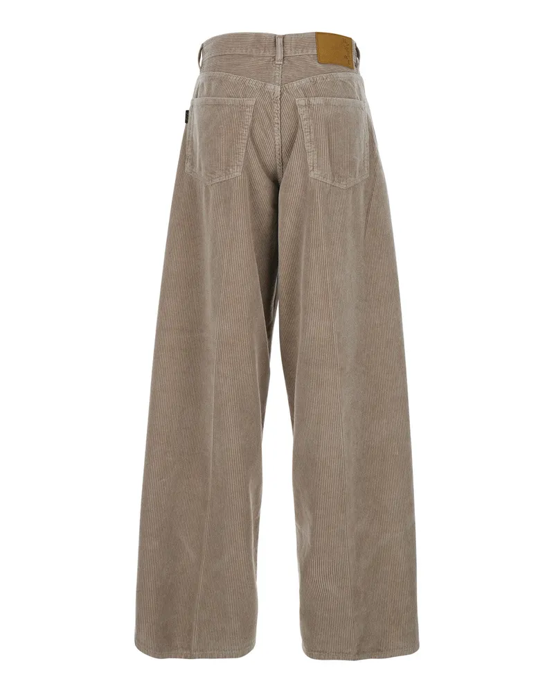 Haikure Women's Brown Ribbed Knit Wide Leg Pants Cotton Trousers Brown