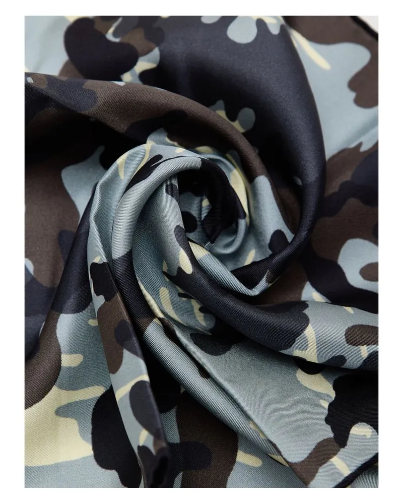 Tom Ford Camouflage Print Silk Pocket Square — Gray Gray