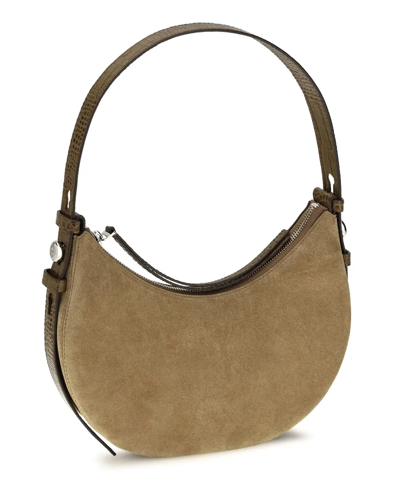 Tory Burch Women's Romy Suede Half Moon Bag Stone Shoulder Beige