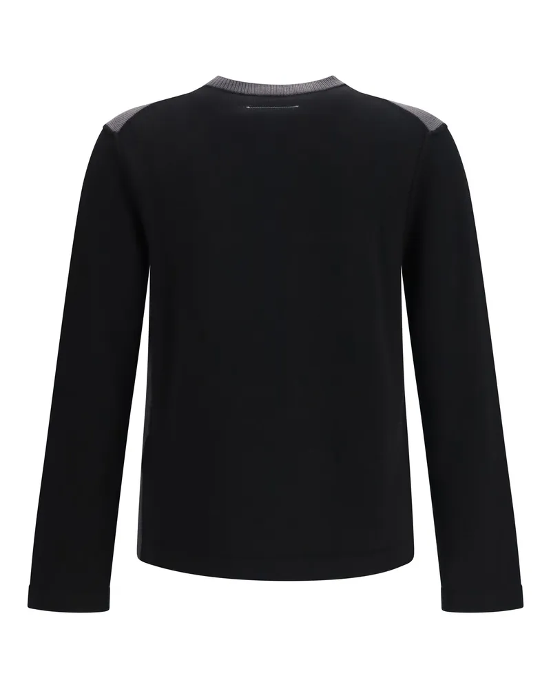 Maison Margiela Men's Wool Crew-Neck Sweater Black-Dark Grey Merino Ovis Aries Black
