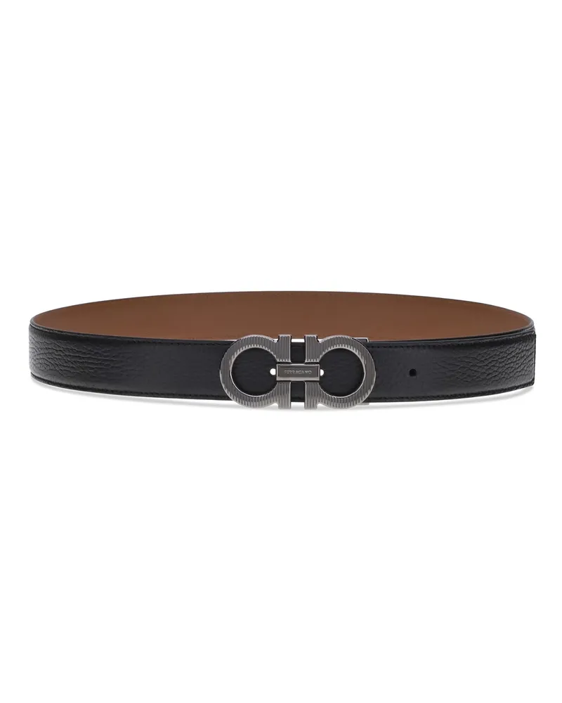 Ferragamo Men's Gancini Reversible Belt Black Calf Leather Black