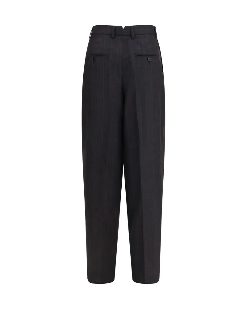 AMI Paris Pleated Wide-Leg Wool Trousers — Black Black