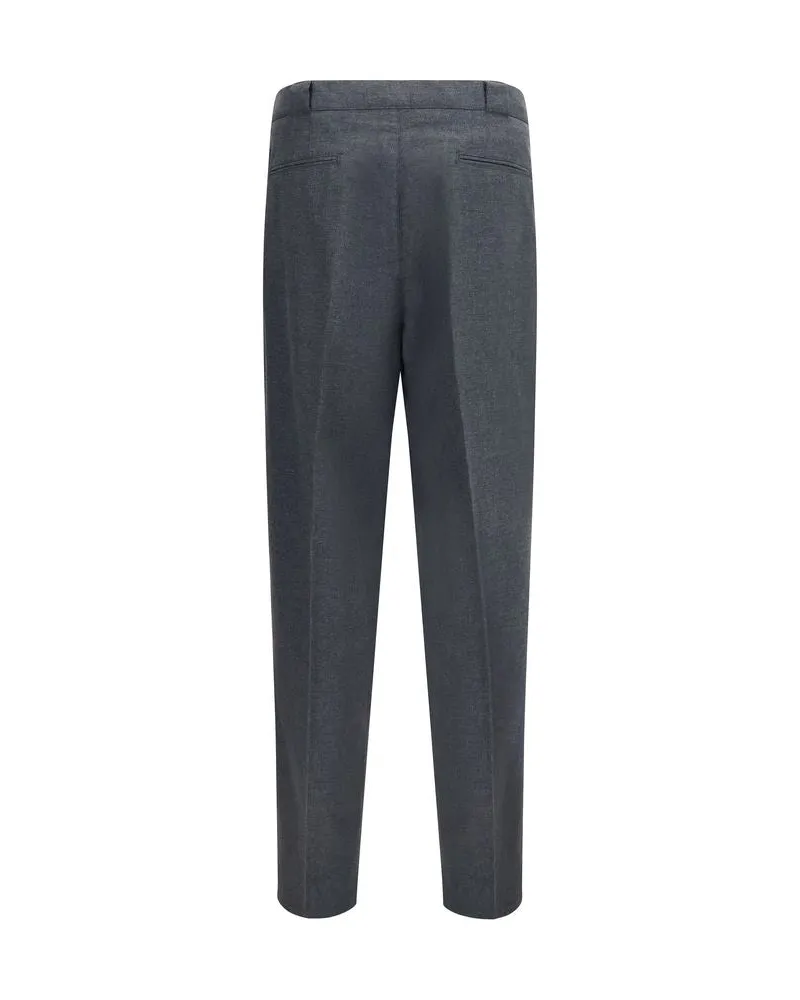 Brunello Cucinelli Virgin Wool Canvas Pleated Trousers — Grey Grey