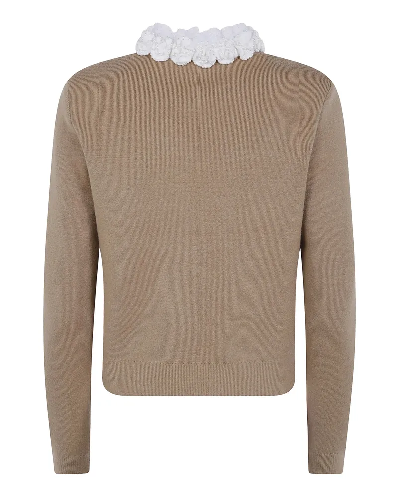Self-Portrait Lace-Ruffled Collar Cardigan — Brown Brown