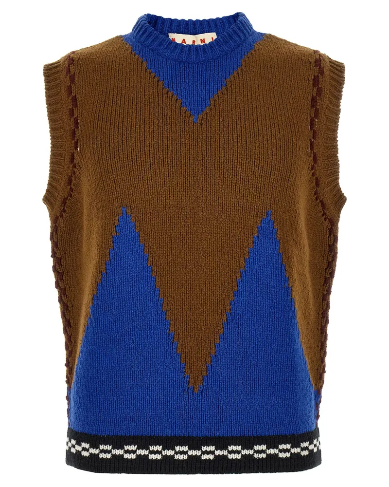 Marni M-shaped Intarsia Vest — Camel Camel