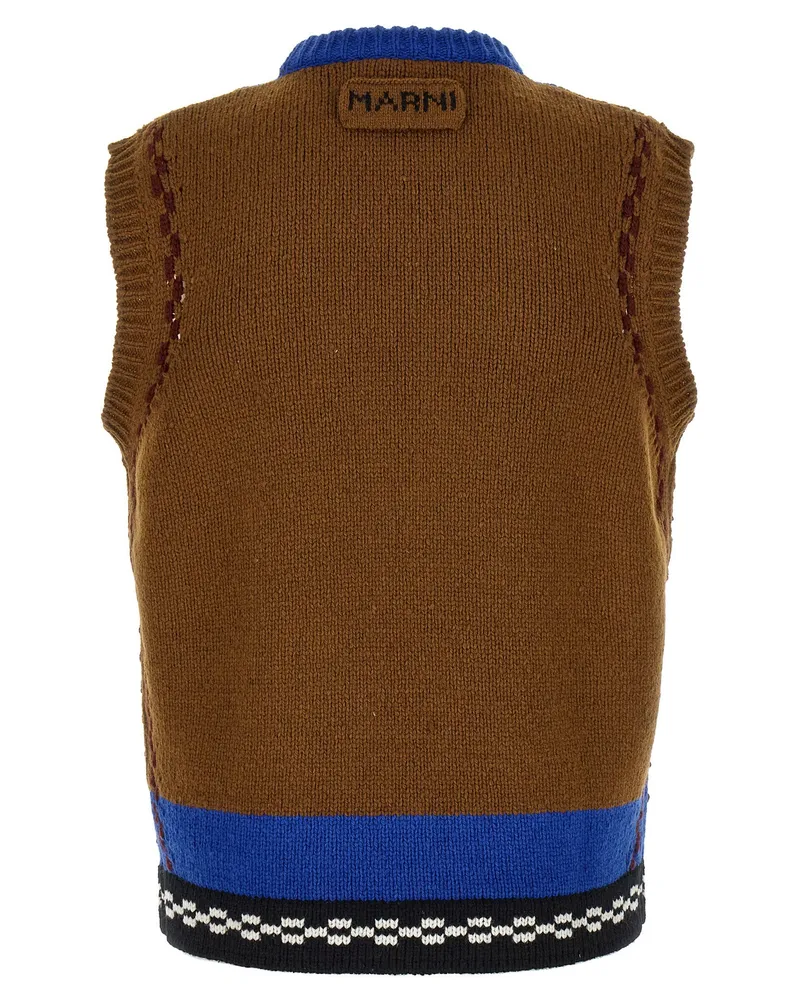 Marni M-shaped Intarsia Vest — Camel Camel