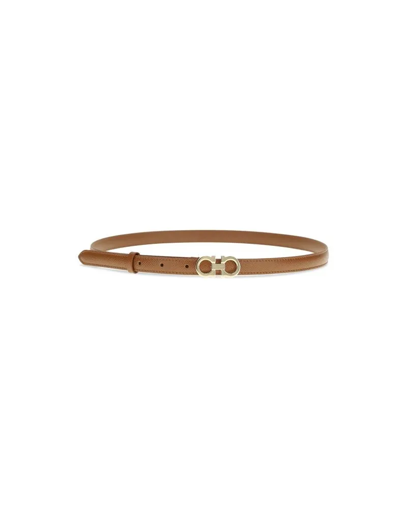 Ferragamo Women's Beige Calf Leather Bos Taurus Thin Belt Beige