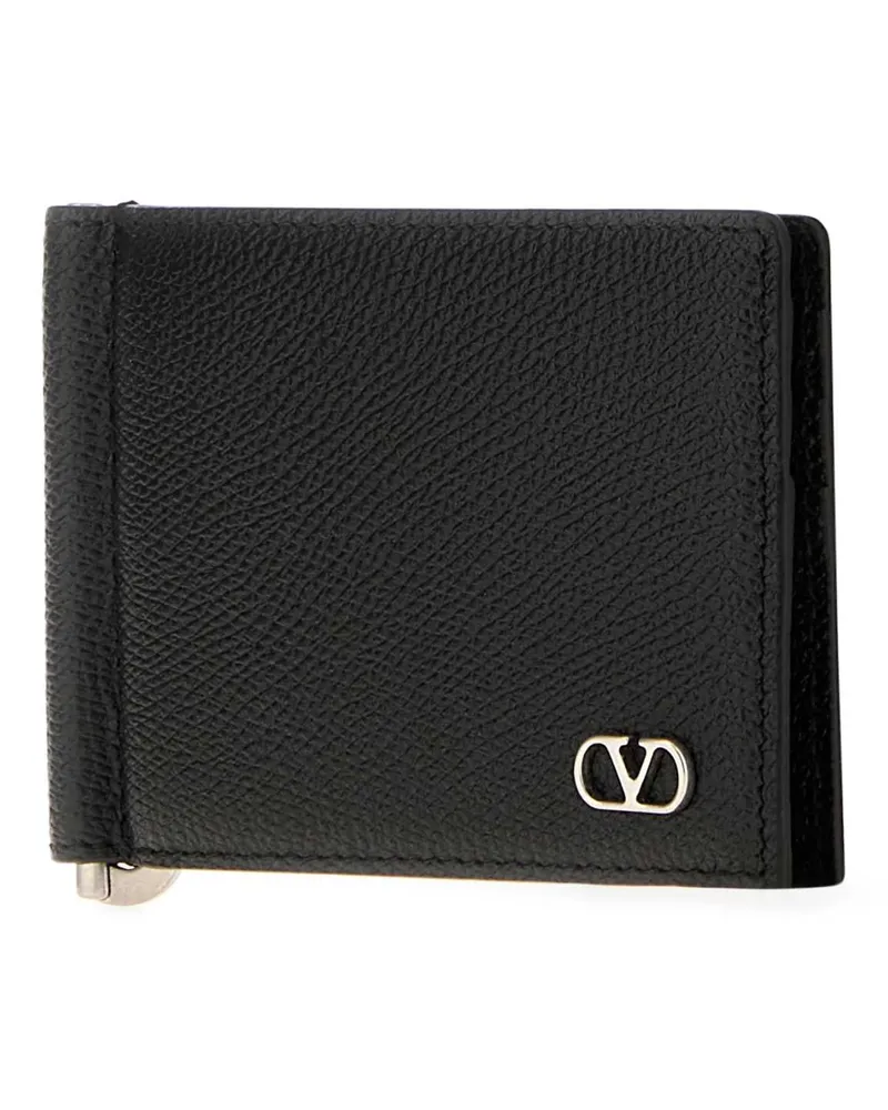 Valentino Garavani Men's Black Leather Card Holder Wallet Black