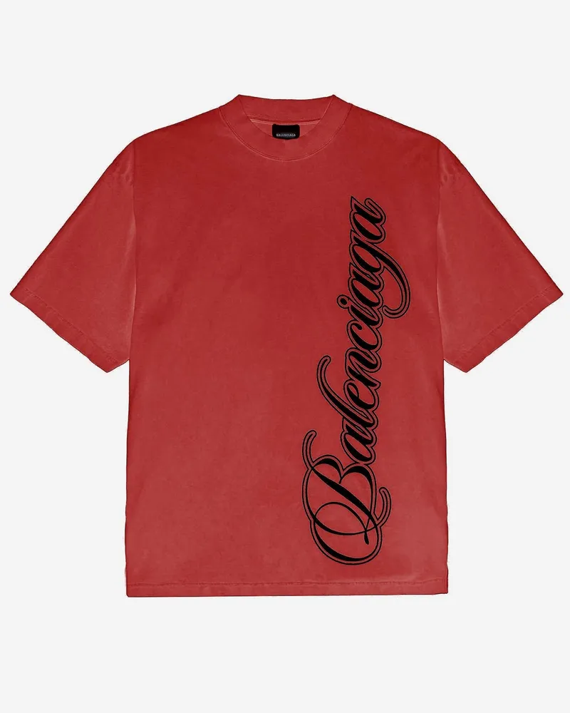 Balenciaga Men's Cotton T-Shirt With Logo Print Red T-Shirts And Polos Red