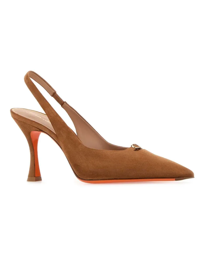 Santoni Women's Camel Suede Chanel Pumps Biscotto Scarpe Con Tacco Brown