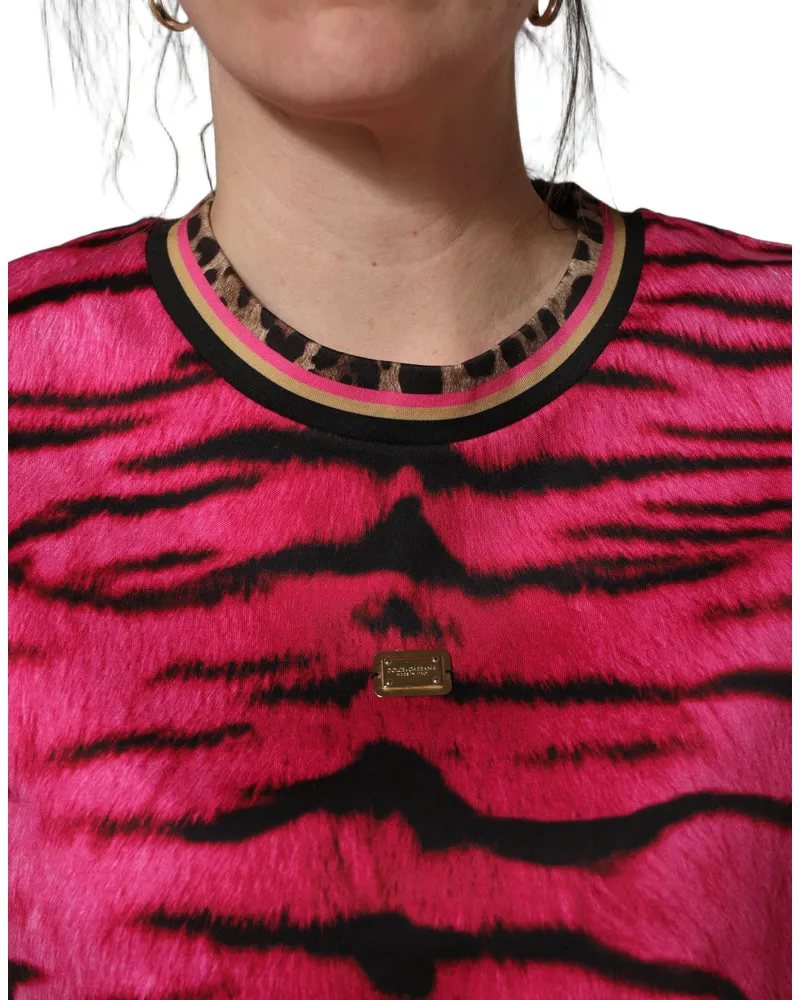 Dolce & Gabbana Women's Pink Zebra Sleeveless Crew Neck Cropped T-Shirt Cotton Pink