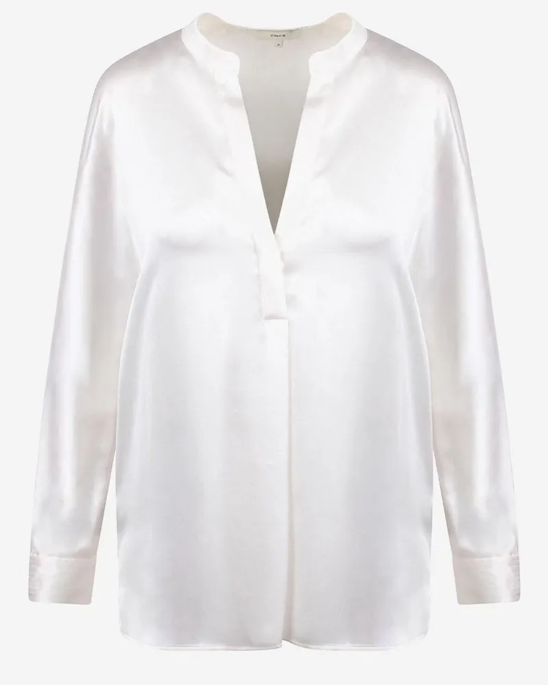 Vince Women's Silk Shirt V-Neck White Sweater White