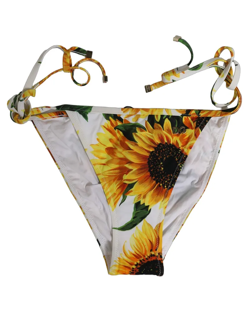 Dolce & Gabbana Women's Bottom White Sunflower Nylon Beachwear Bikini Elastane Clothing White
