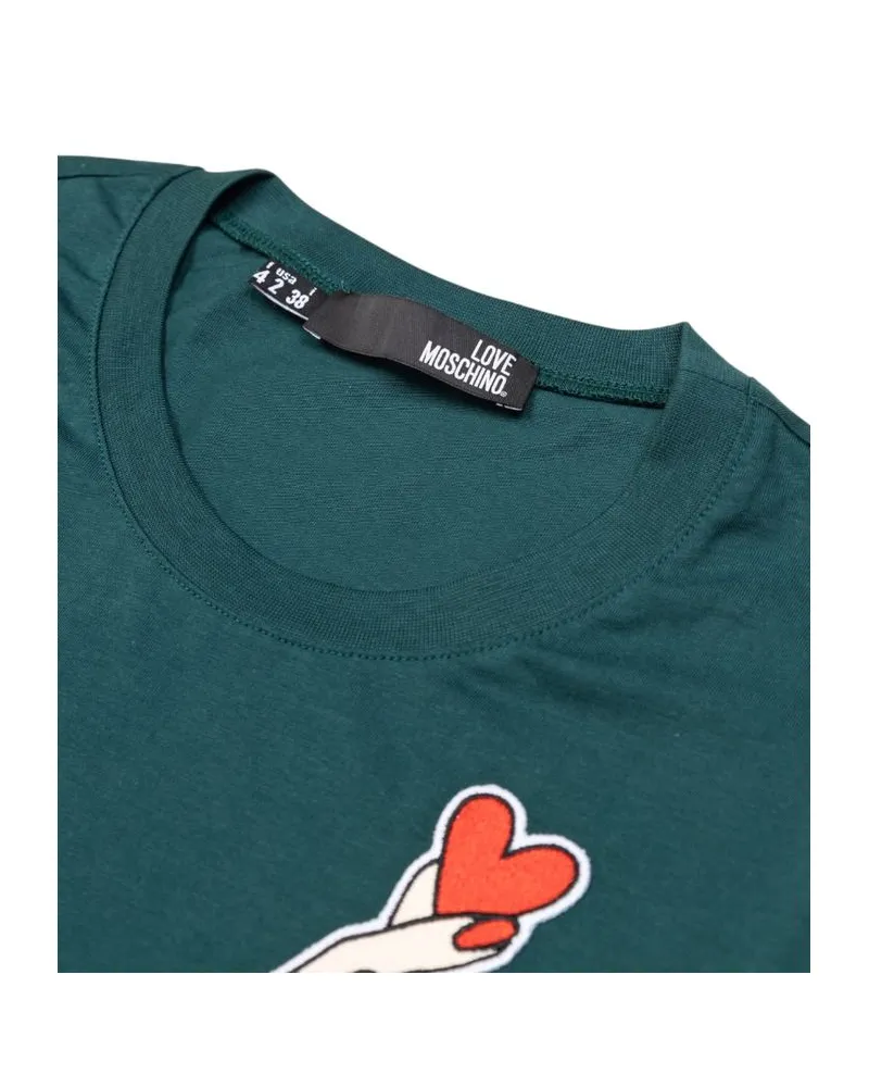 Moschino Hand and Heart Graphic Cotton T-Shirt — Green Black