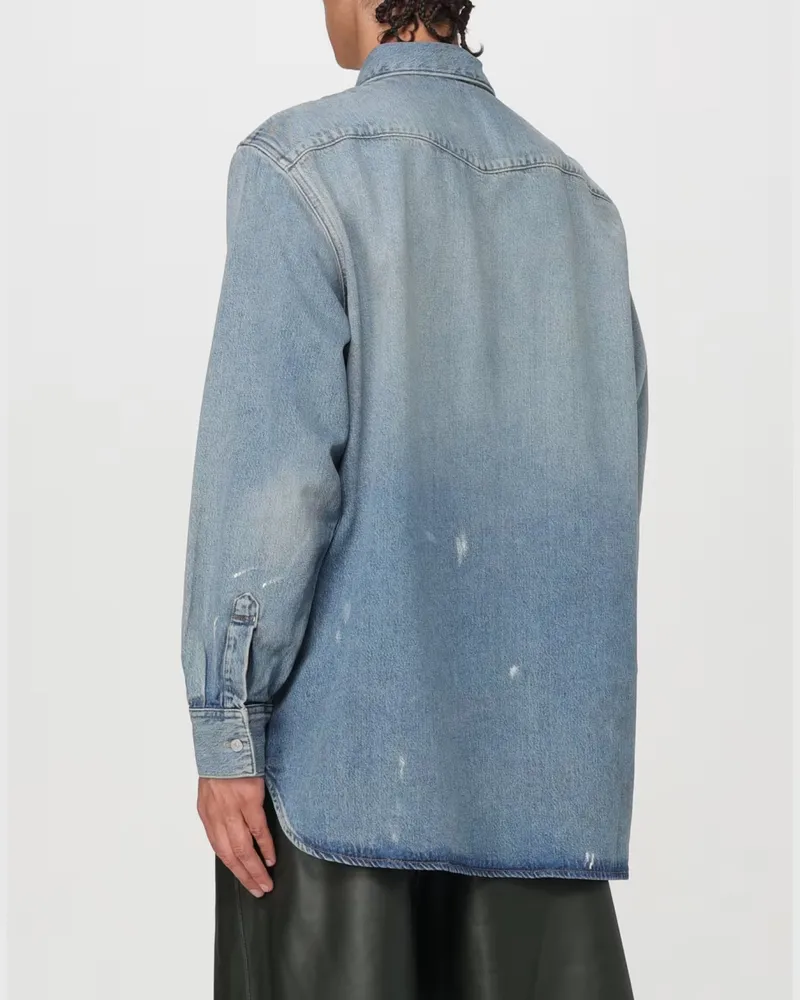 Acne Studios Men's Karty Distressed Denim Overshirt Blue Clothing > Coats & Jackets Blue